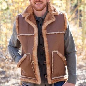Mens Brown Leather Shearling Fur Vest