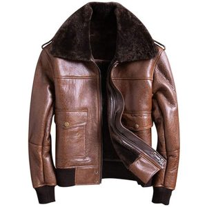 OXVOLT Mens Brown Shearling Lined Leather Jacket