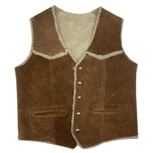 Mens Brown Suede Leather Vintage Shearling Vest
