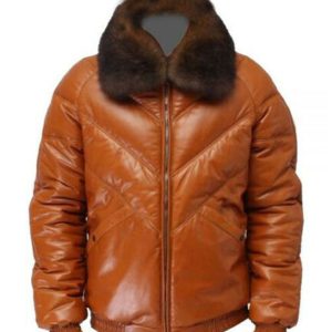 Men's Bubble Puffer V Bomber Leather Jacket