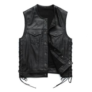 Mens Cowhide Motorcycle Slim Biker Leather Vest