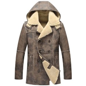 Men's Genuine Leather B3 Hooded Long Fur Coat