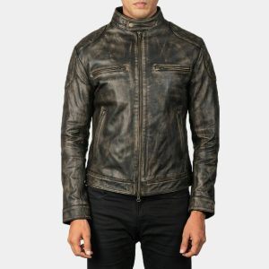 Men's Gray Distressed Leather Jacket Genuine Lambskin Zipper