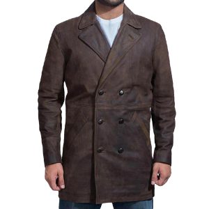 OXVOLT Mens Half Life Brown Leather Coat