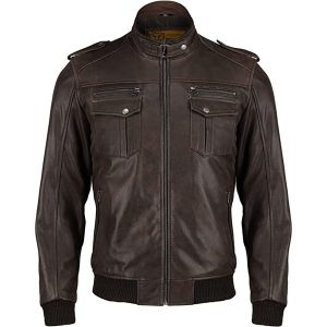 Mens Real Leather Brown Bomber Jacket