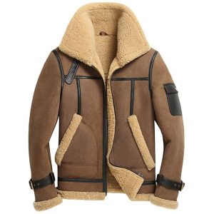 OXVOLT Men's Shearling Brown Leather Jacket