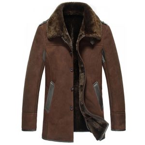 OXVOLT Mens Brown Shearling Reacher Style Sheepskin Fur Coat