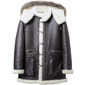 OXVOLT Mens Sheepskin Shearling Parka Coat with Detachable Hood