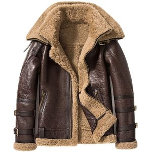 Men's Short Sheepskin Double Collar Fur Leather Jacket
