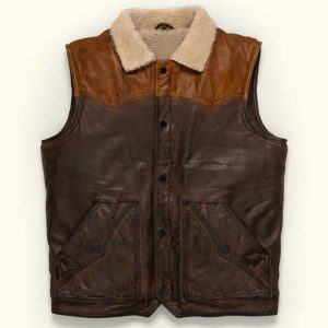 Mens Tan Brown Leather Sherpa Vest