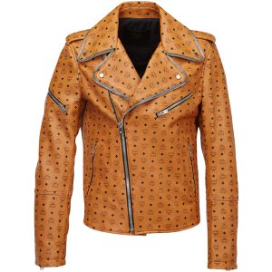 Mens Visetos Print Leather Rider Jacket