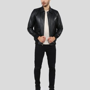 WILT BLACK BOMBER LEATHER JACKET