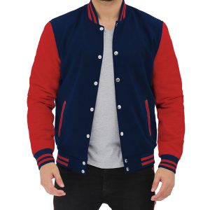 Navy Blue and Red Varsity Jacket Mens