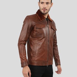 OXVOLT PEYTON BROWN RACER LEATHER JACKET