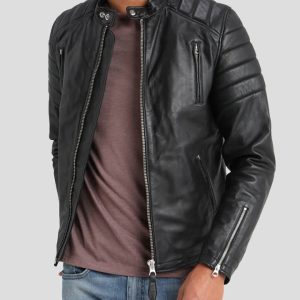 RENE BLACK QUILTED LAMBSKIN LEATHER JACKET