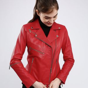 DIANA RED BIKER LEATHER JACKET