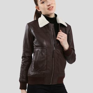 THALIA BROWN BOMBER LEATHER JACKET WITH FUR
