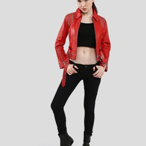 ISABEL RED STUDDED LEATHER JACKET