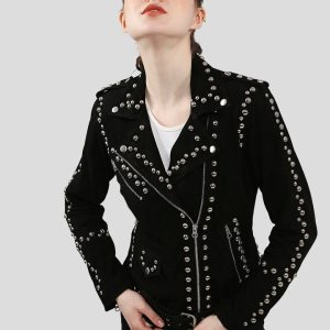 OXVOLT DANICA BLACK SUEDE STUDDED LEATHER JACKET