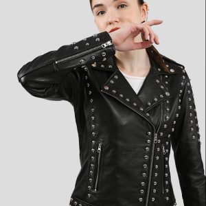 OXVOLT JASMINE BLACK STUDDED LEATHER JACKET