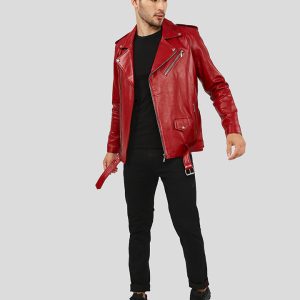 MERRICK RED BIKER LEATHER JACKET