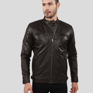 PIKE BROWN QUILTED RACER LEATHER JACKET