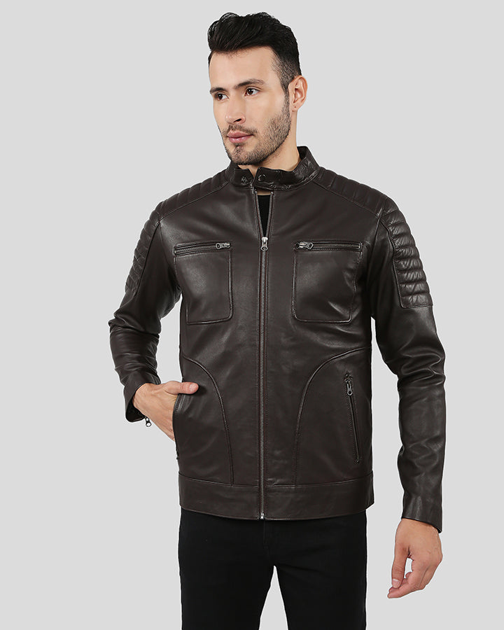 ASTRO BROWN RACER QUILTED LEATHER JACKET