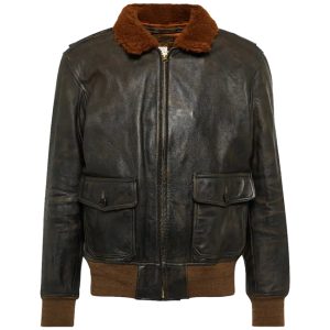 OXVOLT Shearling Collar Leather Jacket