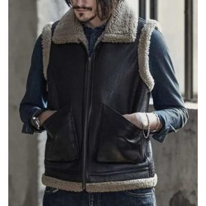 Mens Dark Brown RAF Flying Leather Shearling Biker Vest