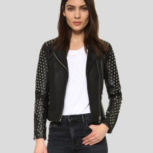 OXVOLT TALIYAH BLACK STUDDED LEATHER JACKET