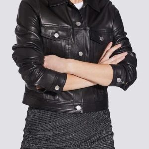 Women's Black Genuine Lambskin Leather Trucker Jacket