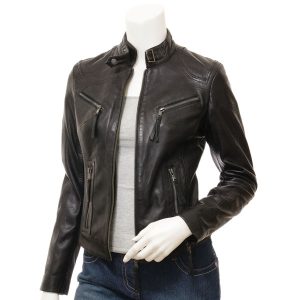 Womens Black Leather Biker Jacket