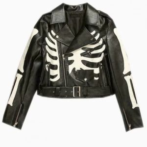 Women's Black Skeleton Leather Biker Jacket