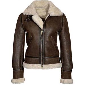 Womens Distressed Brown Aviator Jacket