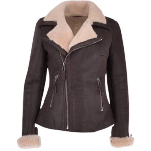 Womens Luxury Aviator Shearling Bomber Jacket