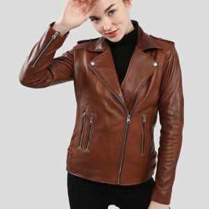 OXVOLT GIGI BROWN MOTORCYCLE LEATHER JACKET