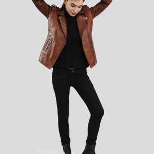 GIGI BROWN MOTORCYCLE LEATHER JACKET