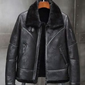 Mens Black Aviator Bomber Leather Jacket