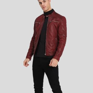 OXVOLT BEN RED BIKER LEATHER JACKET
