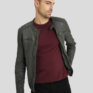 BUCK GREY BIKER GENUINE LEATHER JACKET