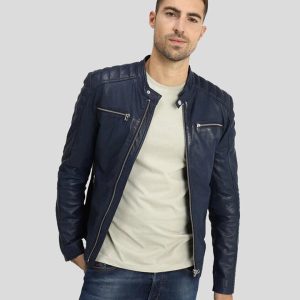 OLIN BLUE BIKER LEATHER JACKET
