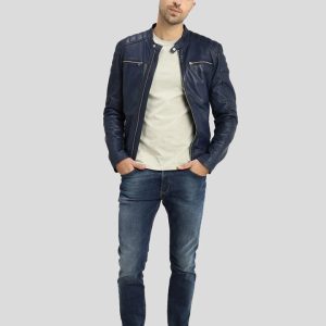 OXVOLT OLIN BLUE BIKER LEATHER JACKET