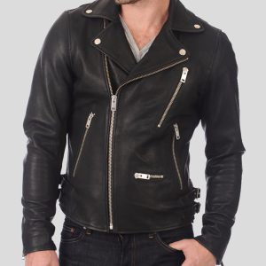 OXVOLT COBY BLACK BIKER LEATHER JACKET