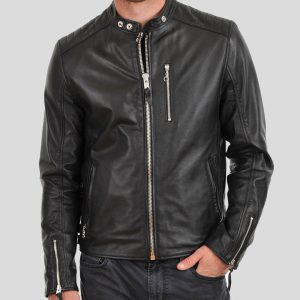 OXVOLT FRASER BLACK BIKER LEATHER JACKET