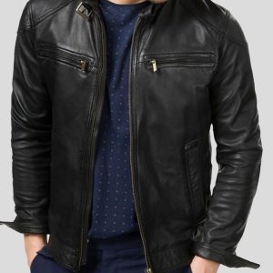 CHARLES BLACK BIKER LEATHER JACKET