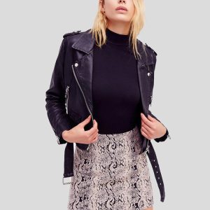 SARA BLACK BIKER LEATHER JACKET