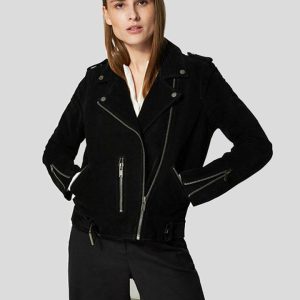 GRACIE BLACK SUEDE BIKER LEATHER JACKET
