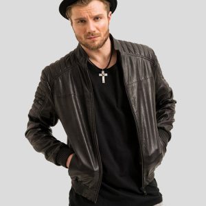 OXVOLT MOSH BLACK BOMBER LEATHER JACKET