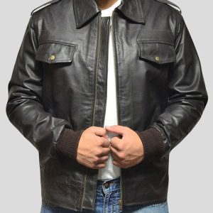 OXVOLT WILLY BLACK BOMBER LEATHER JACKET