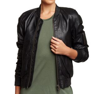 Black Bomber Leather Jacket Womens